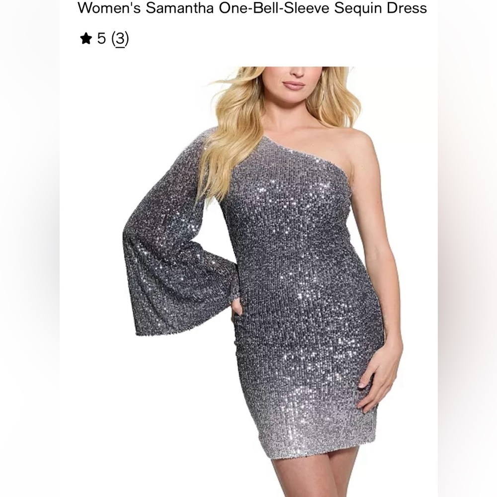 GUESS Womens Samantha One Bell Sleeve Sequin Silver and Gray Ombre Deess - XL